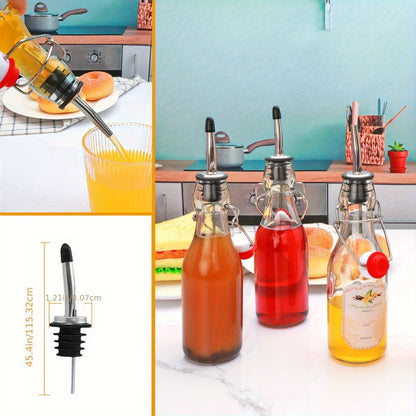 Glass Swing Top Bottles 8.45oz, Round Iron Clasp Airtight Bottle Set with Funnel for Juice, Kombucha