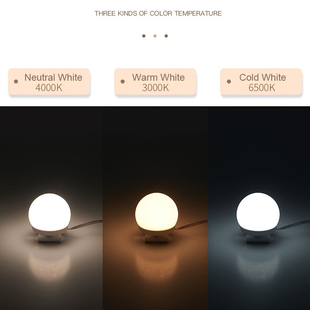 LED Vanity Mirror Light for Makeup, USB Powered 8-Bulb Mirror Lamp with 3 Color Temperatures, Adjustable Brightness & Spacing
