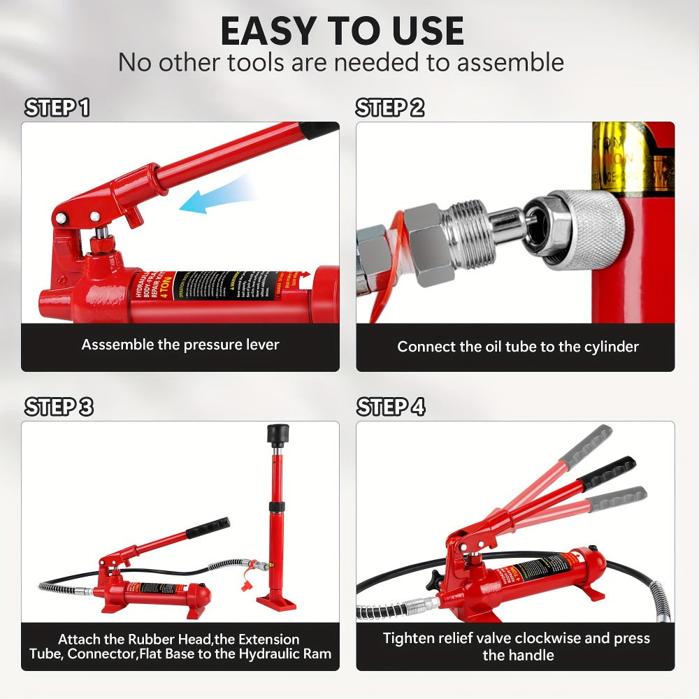 Porta Power Hydraulic Jack Kit 4 / 10 / 20 Ton, High Carbon Steel Body Repair Ram Set for Pulling Pushing Lifting Bending Straightening