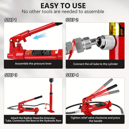 Porta Power Hydraulic Jack Kit 4 / 10 / 20 Ton, High Carbon Steel Body Repair Ram Set for Pulling Pushing Lifting Bending Straightening