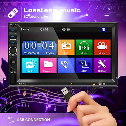 Double Din Car Stereo 7 Inch Touchscreen – CAMECHO MP5 Player with Wireless FM, Mirror Link, USB/SD/AUX, Backup Camera Input