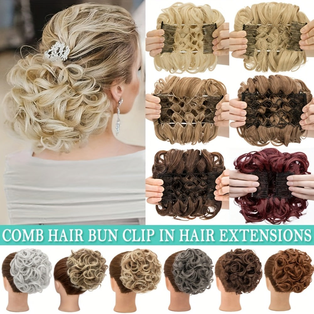 Clip In Hair Bun Extension Messy Bun Chignon Hairpiece – Synthetic Curly Updo with Comb & Scrunchie for Women