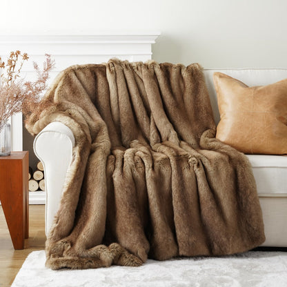 Long Hair Fluffy Reversible Plush Velvet Throw Blanket, 300-350gsm Elegant Throw for Couch & Bed