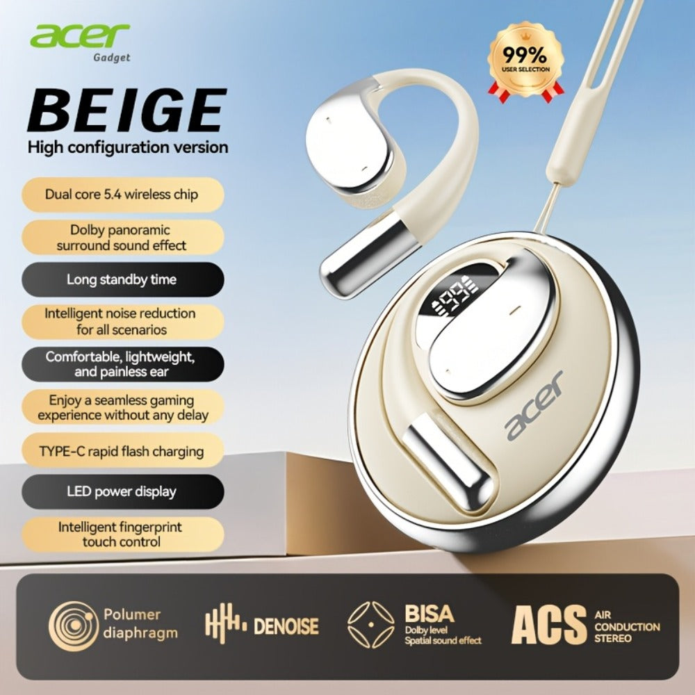 Acer TWS Wireless Earbuds Hook Design Low Latency Gaming 2025 New for Bedside Audio, Alarms and Room Entertainment