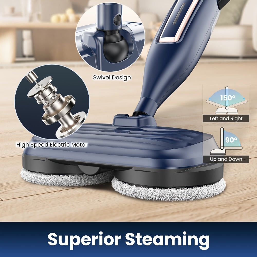 Steam Mop 10-in-1 Spinning Rotating Mop Pads with Steam Blaster Technology - 3 Steam Modes, LED Headlights