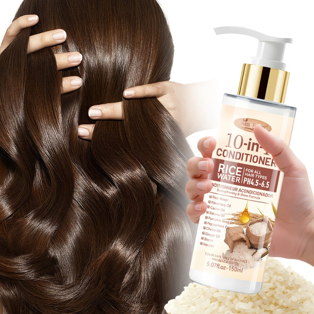 Rice Water 10-in-1-Labeled Shampoo and Conditioner Duo in 150mL Pump Bottles with White-and-Gold Packaging