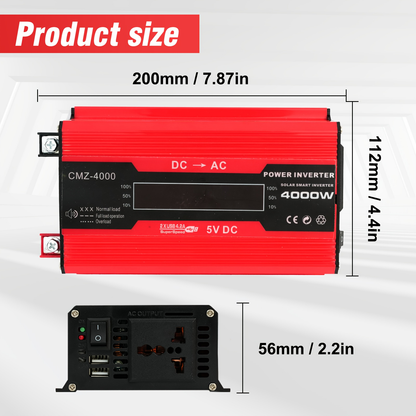 DC to AC Inverter 4000W 5500W 6500W 16000W Peak DC 12V to AC 110V High Power Car Inverter with USB Ports for Garden, Patio and Yard Use