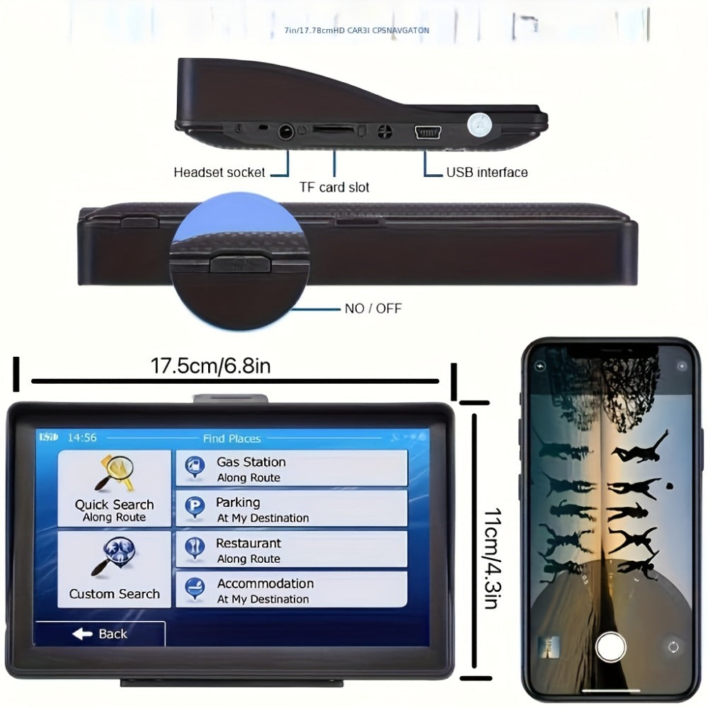7-Inch GPS Car Navigation System with Touchscreen & RDS Traffic Update, HD Display Android Navigator for Cars & Trucks