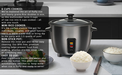 Rice Cooker & Yogurt Maker 3-Cup Nonstick, 1.5Qt Multicooker with Auto Keep, One-Touch Operation