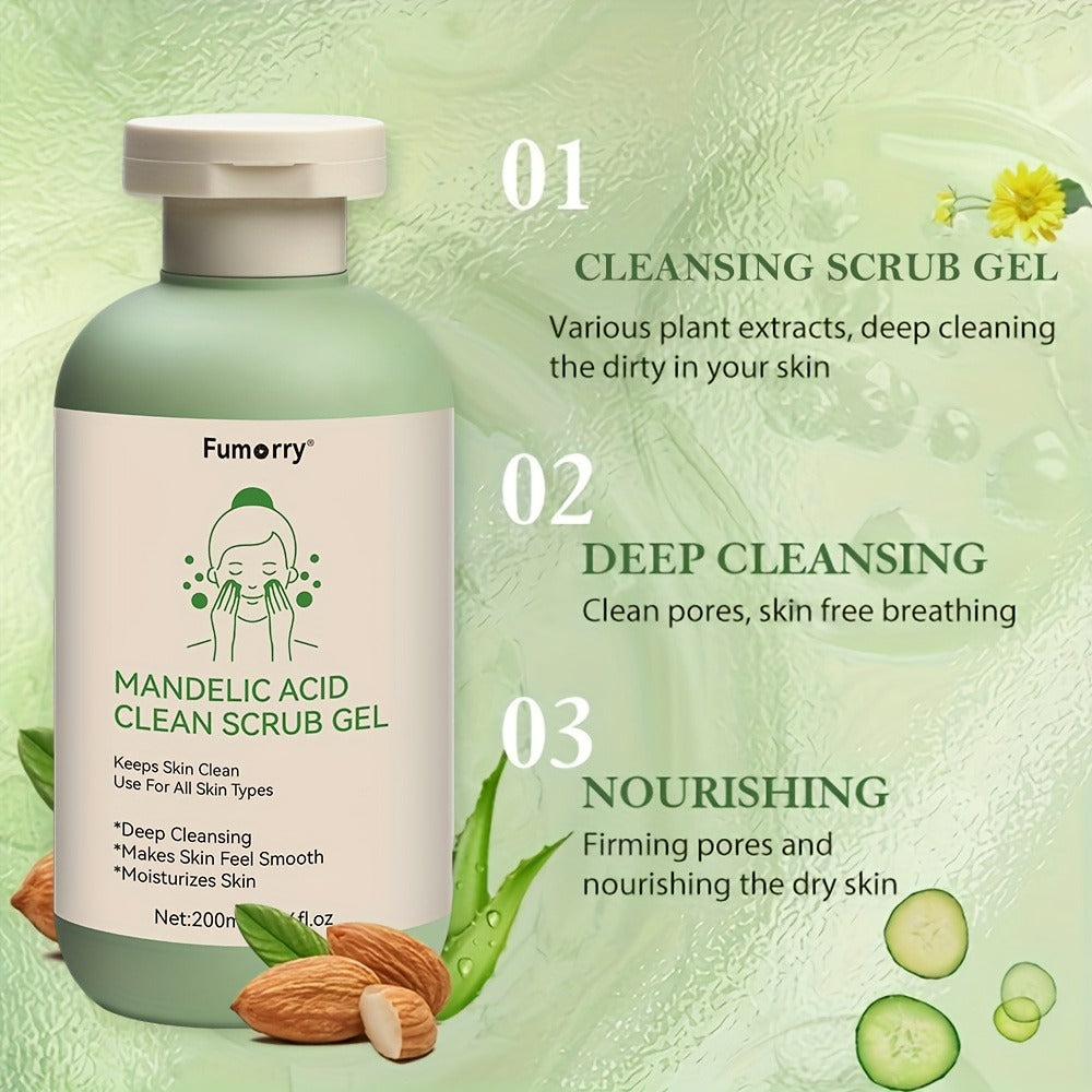 Mandelic Acid Exfoliating Gel 200ml with Aloe & Rose Extract, Deep Cleansing Pore Cleanser for Face & Body