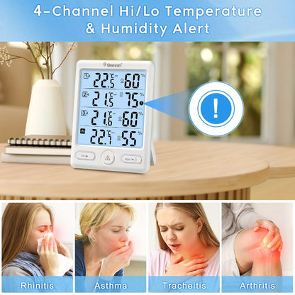 Indoor Outdoor Thermometer Wireless with 3 Remote Sensors - Digital Hygrometer Temperature Humidity Monitor