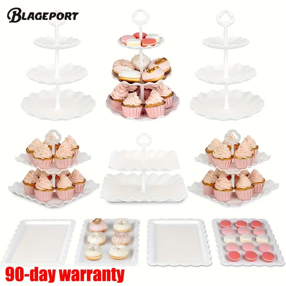 Tiered Cupcake Stand Set 10pcs – 3 Double Layer & 3 Triple Layer Dessert Stands + 4 Appetizer Trays for Birthday Wedding Party