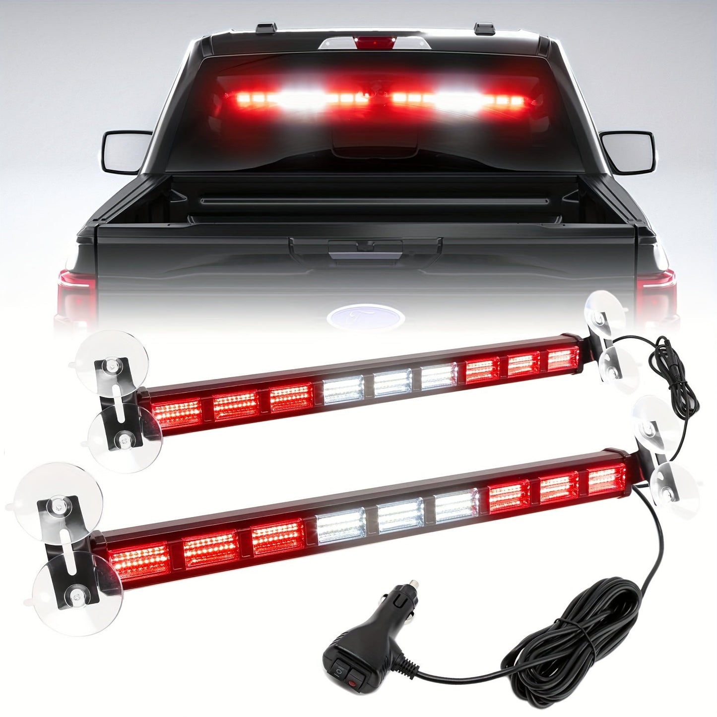 Visor Light Bar 162 LEDs 4-Color Switchable Emergency Warning Light Bar with 27 Flash Patterns Dual Switch Windshield Dash Lights for Trucks