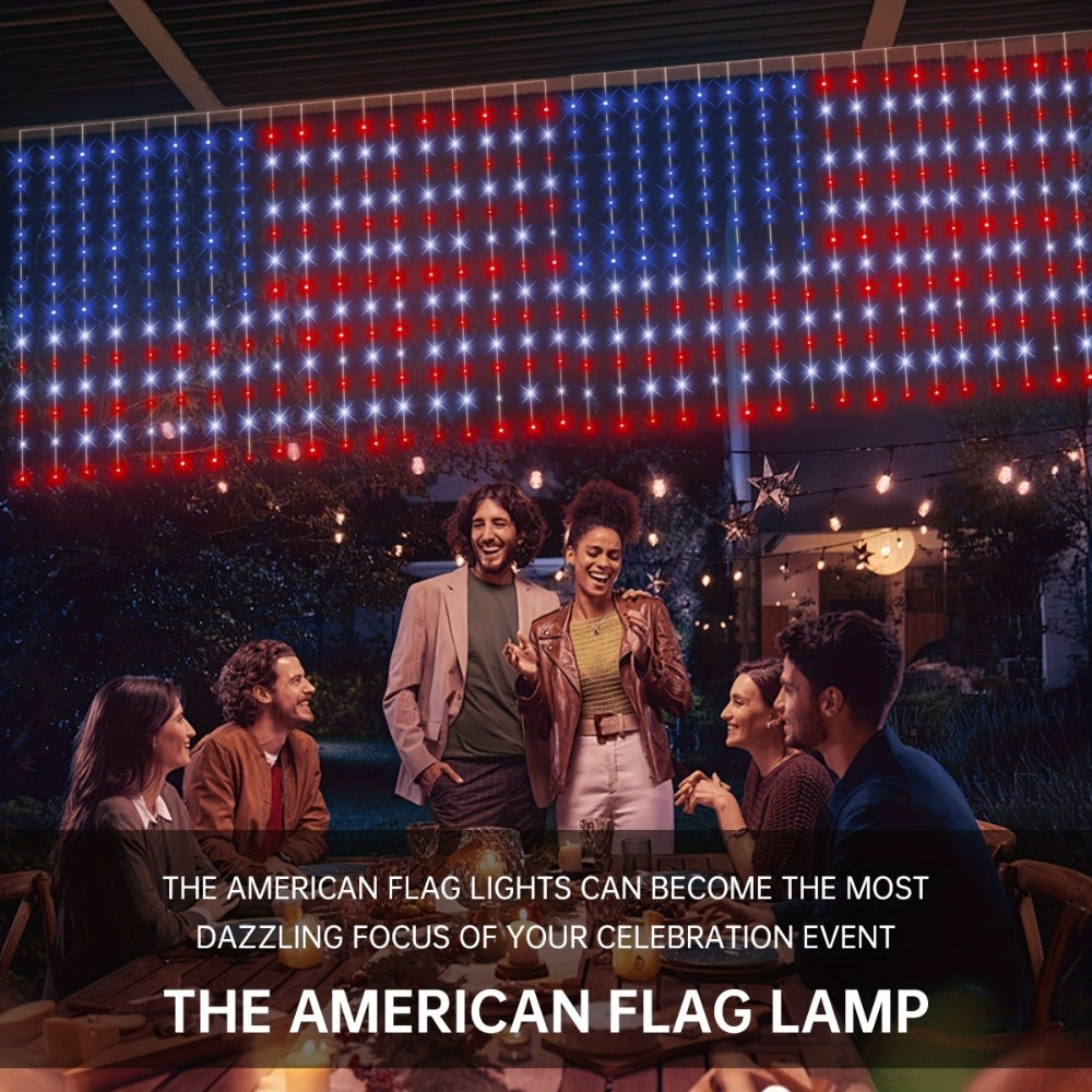 American Flag LED Curtain Lights 242 LEDs USB Powered, 4th of July Patriotic Decorations for Home Porch Garden Courtyard