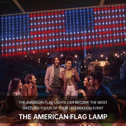 American Flag LED Curtain Lights 242 LEDs USB Powered, 4th of July Patriotic Decorations for Home Porch Garden Courtyard