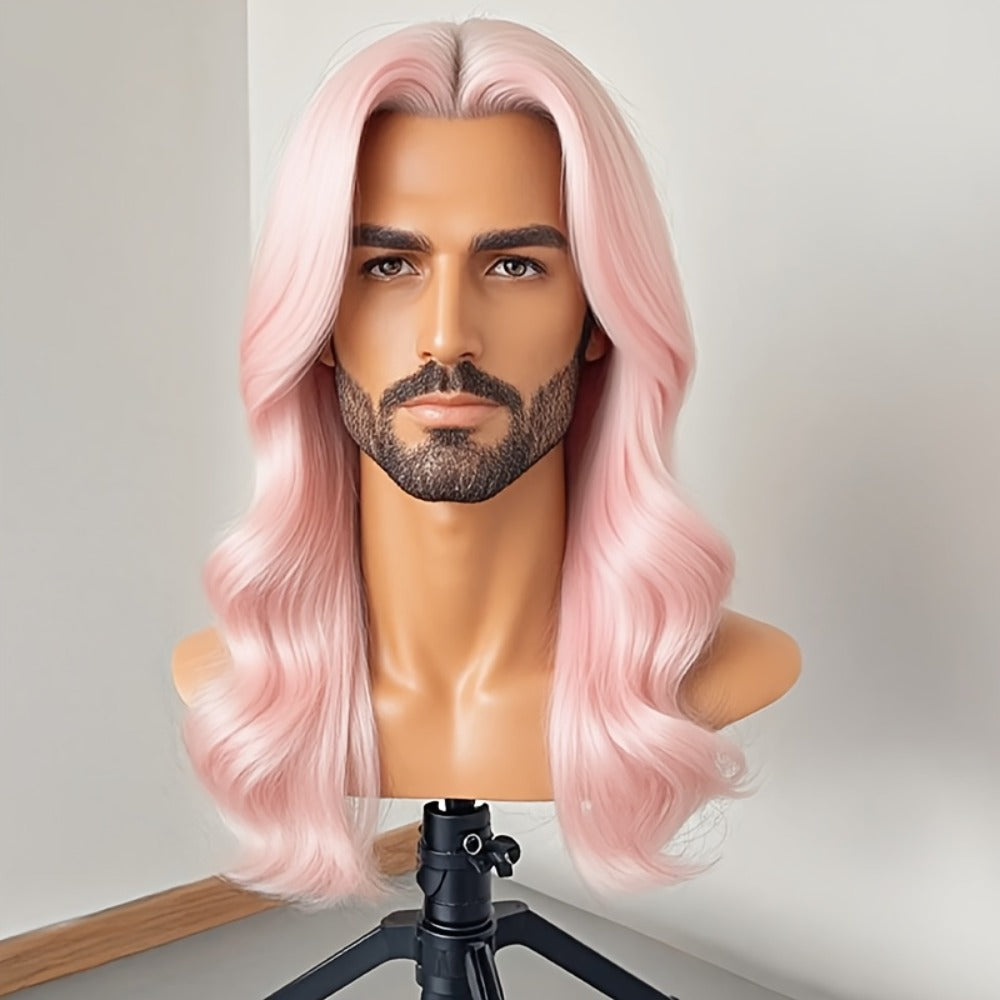 Synthetic Wig 26-Inch Men's Loose Curls with Middle Part in Seven Colors and Cap with Item-Specific Color, Length, Texture and Cap Choices