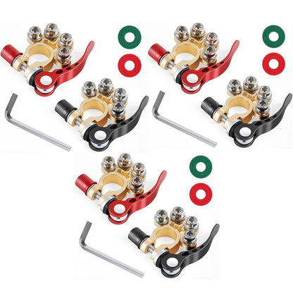 Car Battery Terminal Quick Disconnect Connector 4-Way Brass – 3 Pairs Positive Negative Crimp Clip, Corrosion-Resistant for Automobile Truck