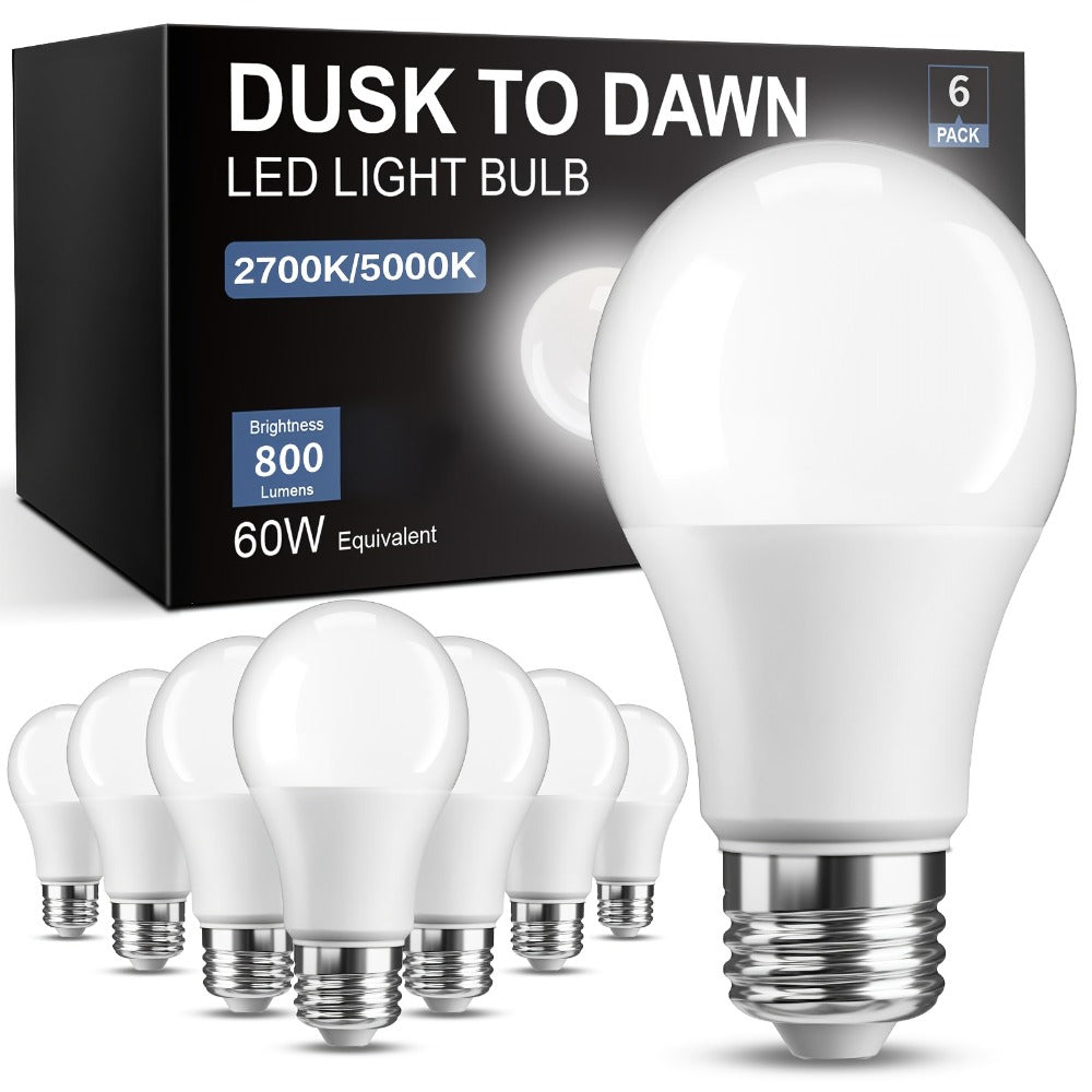 Dusk to Dawn LED Light Bulbs Photocell Sensor Auto On Off – 9W 60W Equivalent E26 Base 5000K for Home, Desk and Accent Lighting