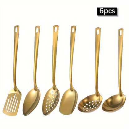 6 Piece Korean Style Stainless Steel Kitchen Utensil Set Cooking Spoons Spatula Ladle for Home Cooking, Dining and Outdoor Meals