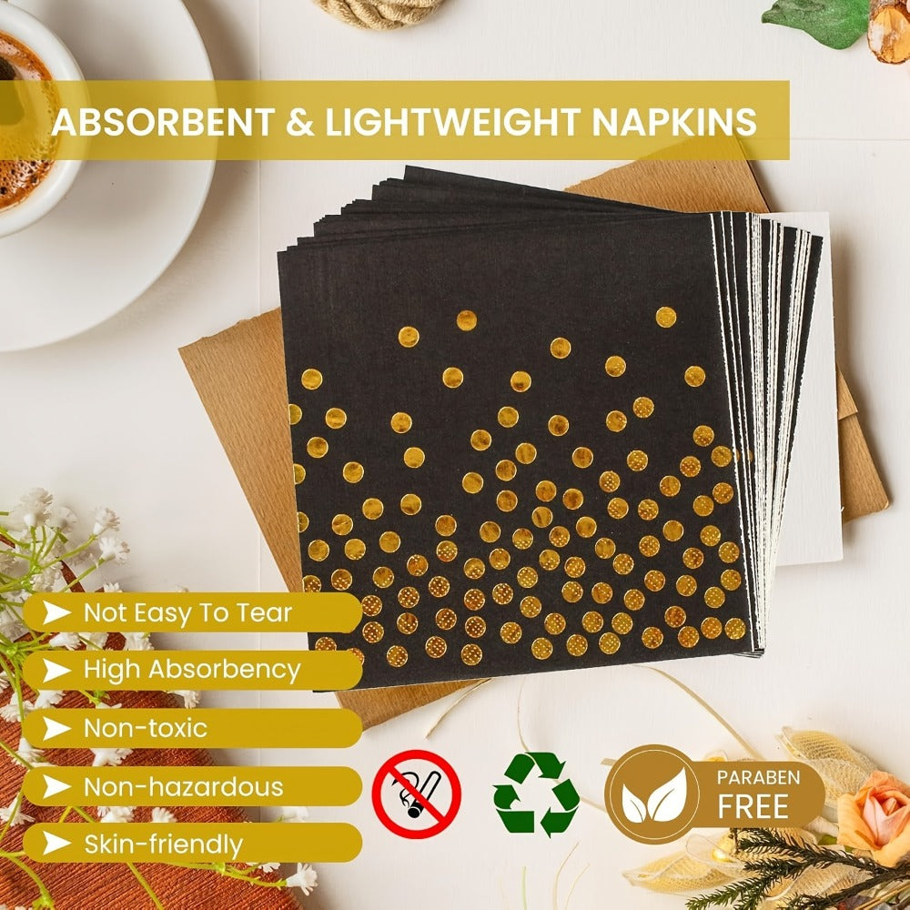 Disposable Party Supplies Set 150 Piece Black and Gold – Paper Plates, Napkins & Forks for 50 Guests, Elegant Tableware for Birthday