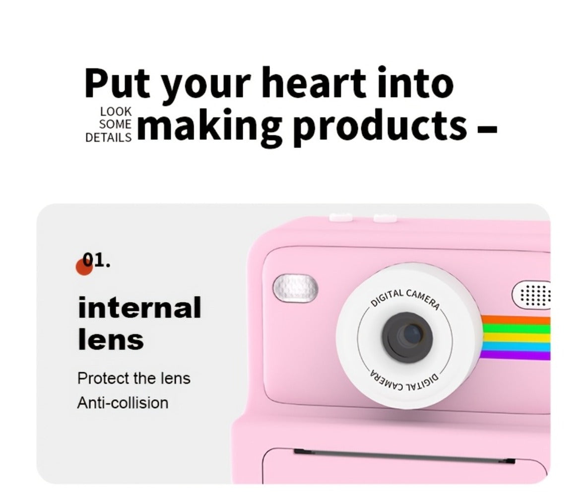 Instant Print Digital Camera with 1-Second Photo Printing, 1080P HD Screen, Selfie & Video Camera