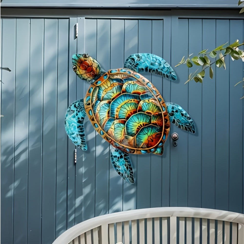 Metal Wall Art Turtle Sculpture – Colorful Swirling Pattern Hanging Decor for Garden, Patio and Yard Use