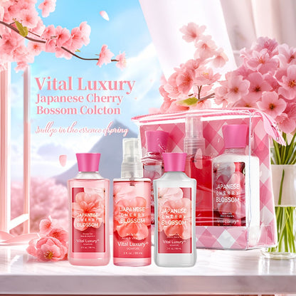 Bath Body Care Gift Set Shower Gel Body Lotion Body Mist Aloe Vera Vitamin E Glycerin Deep Moisturizing Fragrance Set for Women Cherry