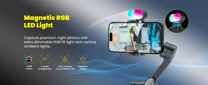 AOCHUAN Smart X Pro Combo 3-Axis Smartphone Gimbal Stabilizer, RGB Fill Light, Extension Rod