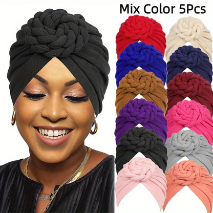 Boho Turban Headbands for Women 5 Pack – African Indian Style Twisted Knot Knit Hair Wrap Hat Retro Ethnic Fashion Head Scarf Baotou Cap