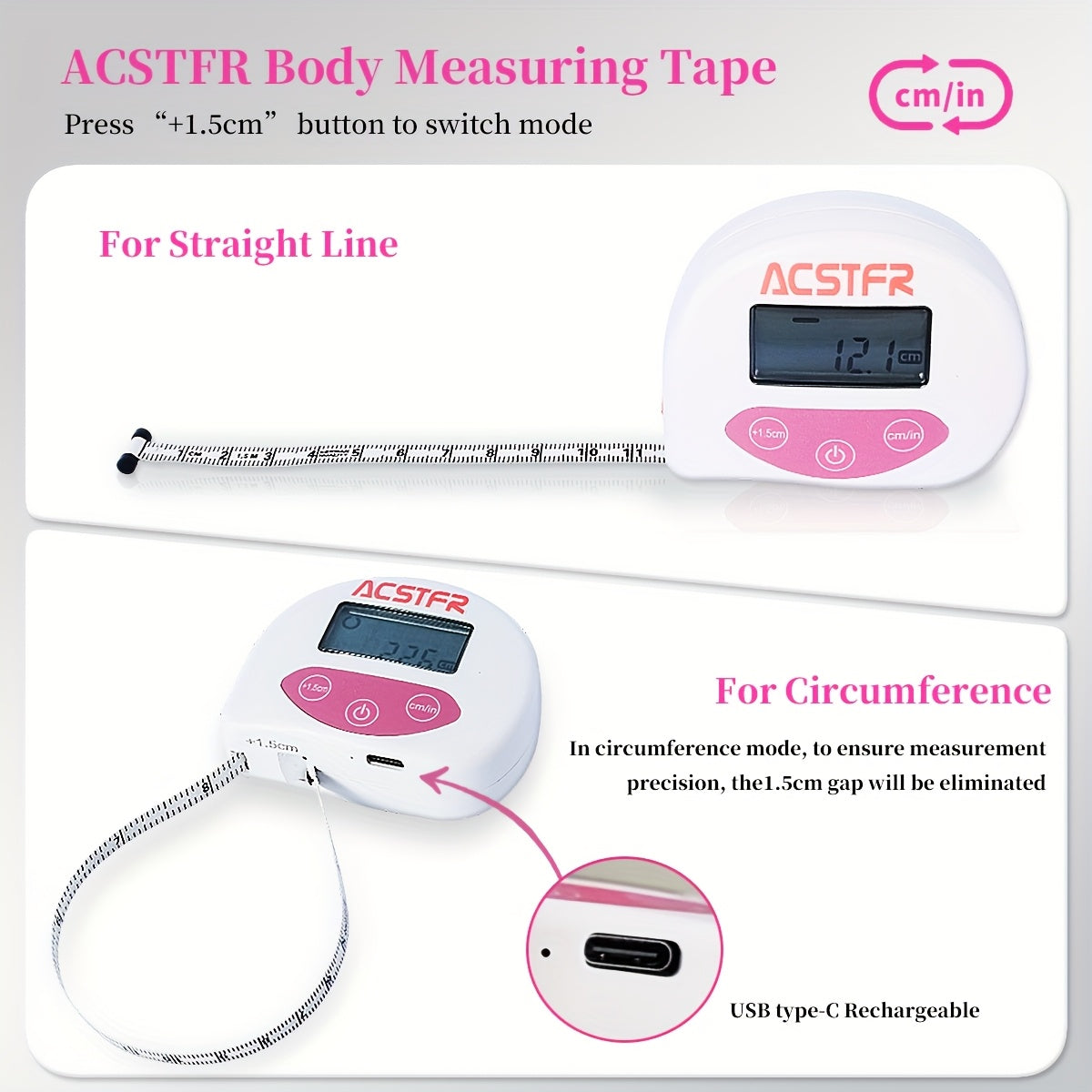 Digital Body Measuring Tape 60 Inch 150cm Smart Retractable Electronic Tape Measure for Entryways, Bedrooms and Living Spaces