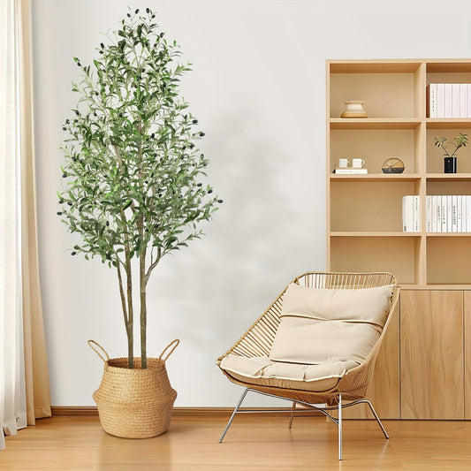 Full-Canopy Artificial Olive Tree with 4, 5, 6 or 7 ft Height Options, Decorative Fruit and Potted Base