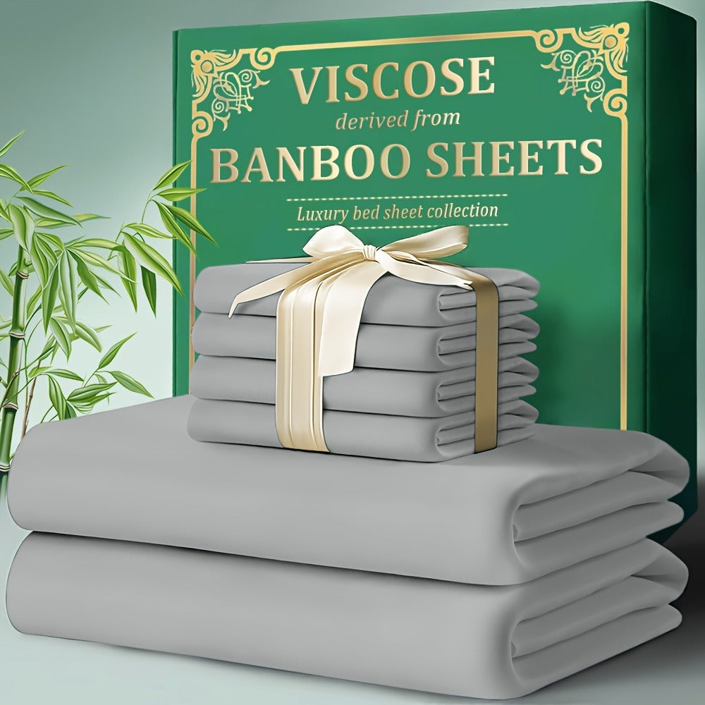 Bamboo Fitted Sheet Set 4-Piece Deep Pocket 18"-24", 2200TC Ultra- Cool Breathable Bed Sheets, Anti-Shrink Fade-Resistant