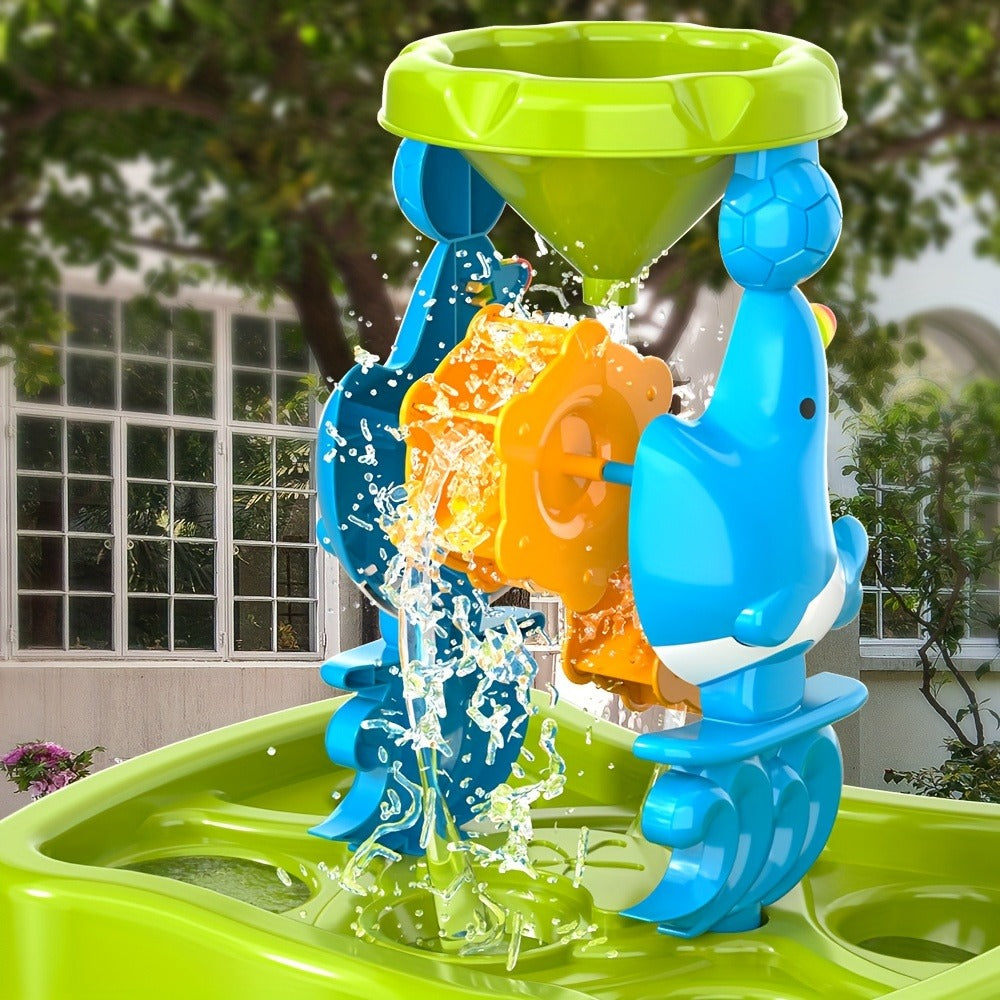 Water Play Table for Kids Double-Sided Waterfall & Beach Sand Zone, Outdoor Sensory Activity Toy for Toddlers Ages 3+
