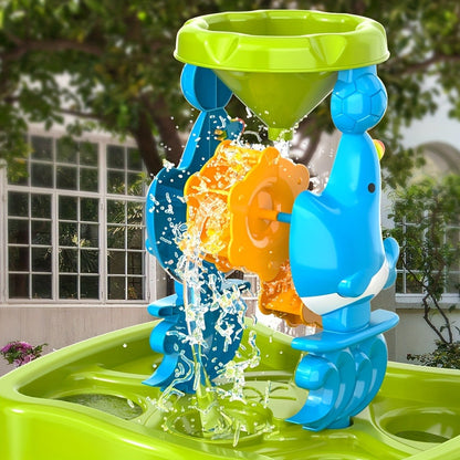 Water Play Table for Kids Double-Sided Waterfall & Beach Sand Zone, Outdoor Sensory Activity Toy for Toddlers Ages 3+