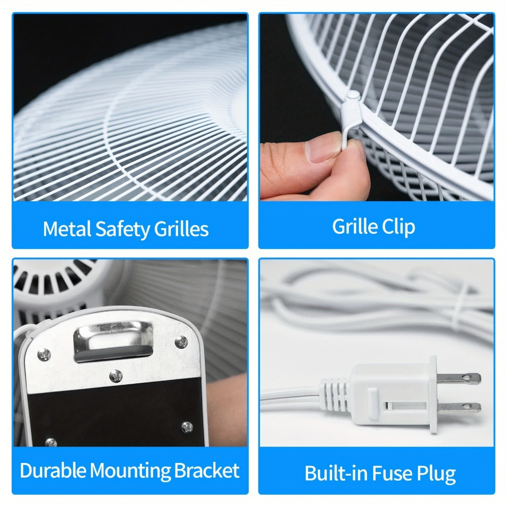 Wall Mounted Fan 18"/16" with 3 Speed Settings, Quiet Electric Fan for Home, Garage & Industrial Use