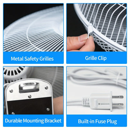 Wall Mounted Fan 18"/16" with 3 Speed Settings, Quiet Electric Fan for Home, Garage & Industrial Use