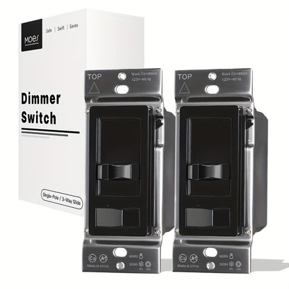MOES Slide Dimmer Light Switch 3-Way & Single Pole No Neutral Wire, 600W Max, Compatible with LED CFL Incandescent Halogen