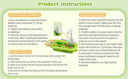Kids Play Sink Toy with Running Water, Water Cycle System Pretend Play Dishwasher Kitchen Sink for Toddlers Boys & Girls