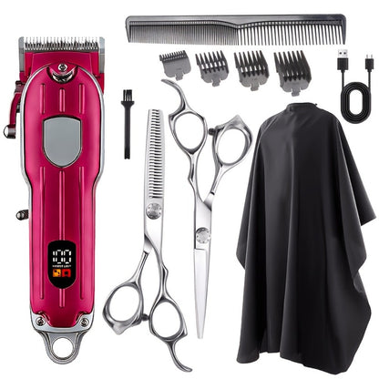 Barber Hair Clipper Kit for Men – USB Rechargeable Digital Size Adjustment, Complete Set with Scissors & 4 Limit Combs