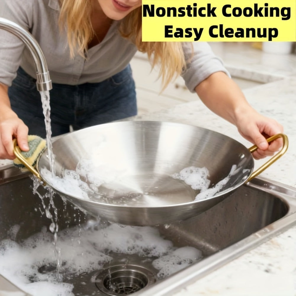 Stainless Steel Wok Set 2pcs 10in + 11in, Non-Stick Frying Pan with Stainless Steel Handle, Cookware for Home Kitchen & Outdoor Cooking