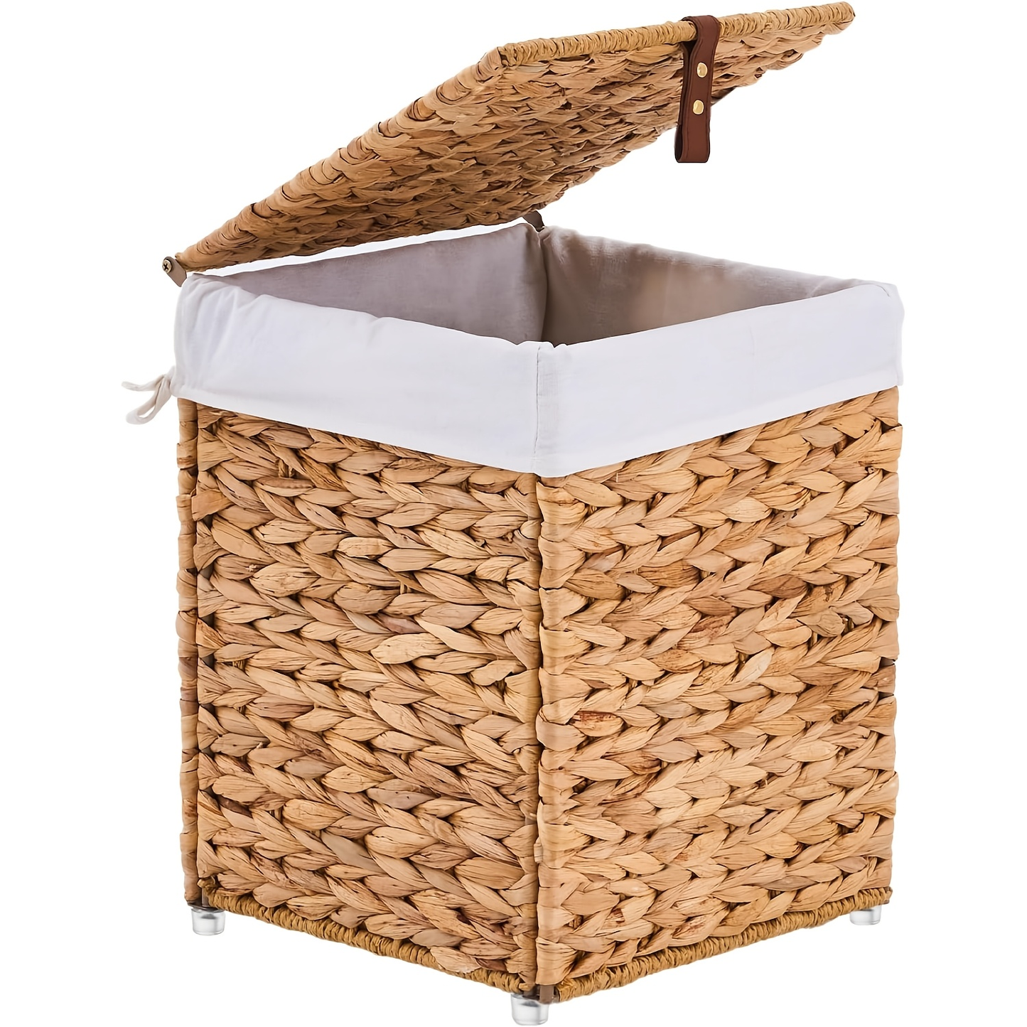 Laundry Basket with Lid & Handles – Handwoven Water Hyacinth Wicker Hamper, Removable Cotton Liner