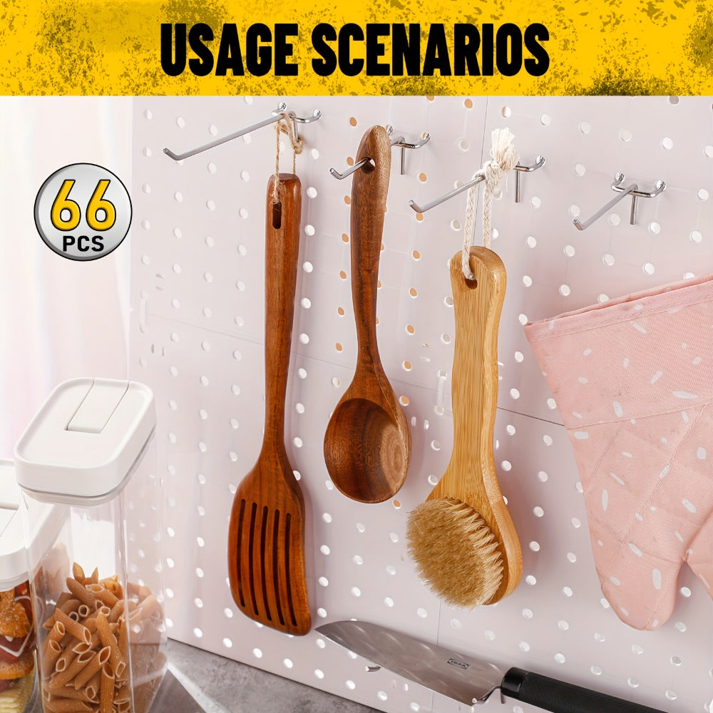 Black Metal Pegboard Wall Organizer Set with Hooks 66/100pcs, 12x24 Inch Wall Mounted Pegboard Kit for Garage Workshop Tool Storage
