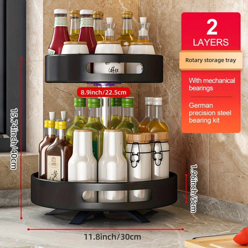 Rotating Spice Rack Double Layer Stainless Steel Countertop Corner Seasoning Storage for Laundry Rooms, Closets and Home Organization