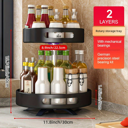 Rotating Spice Rack Double Layer Stainless Steel Countertop Corner Seasoning Storage for Laundry Rooms, Closets and Home Organization