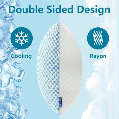 Memory Foam Bed Pillows King Size 2 Pack Hotel Quality Cooling Down Alternative Non-Collapsing Pillow Set Polyester Viscose Cover