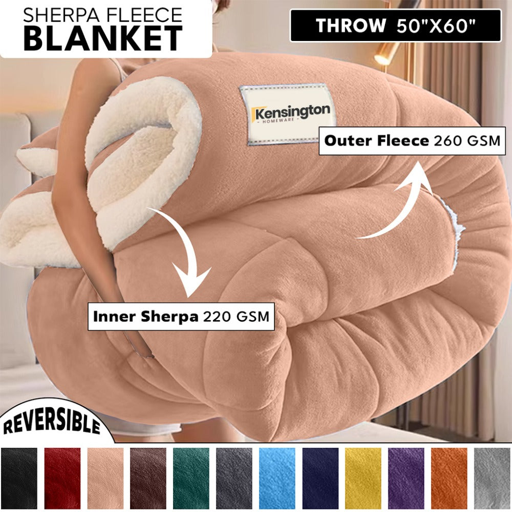 480GSM Sherpa Fleece Blanket, Double-Sided Heavy Throw for Couch, Bed & Travel, Reversible All Season