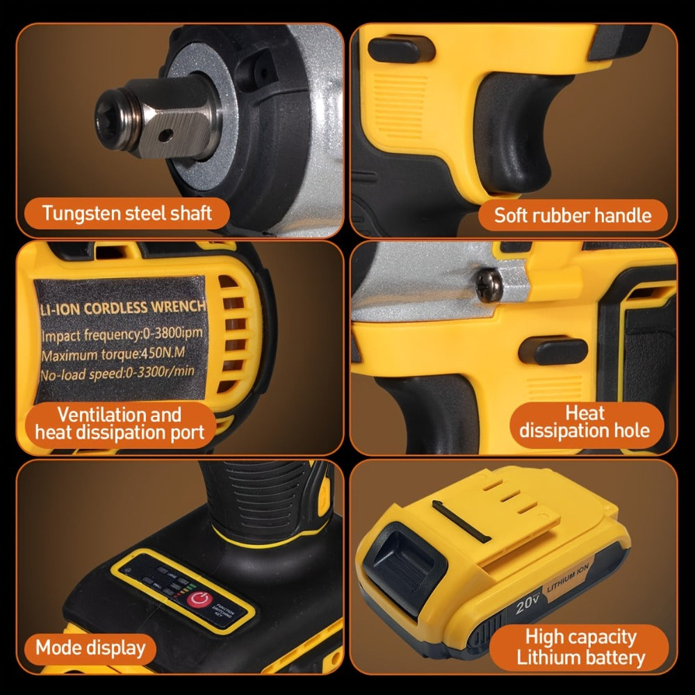 Cordless Impact Wrench 1/2 Inch Brushless, 450N.m 259Ft-lbs High Torque Impact Gun, 3300RPM Variable Speed