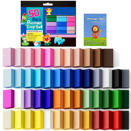 Polymer Clay Kit 50 or 100 Vibrant Colors, Oven Bake Modeling Clay with the Listed Color, Size or Set Options for Everyday Use