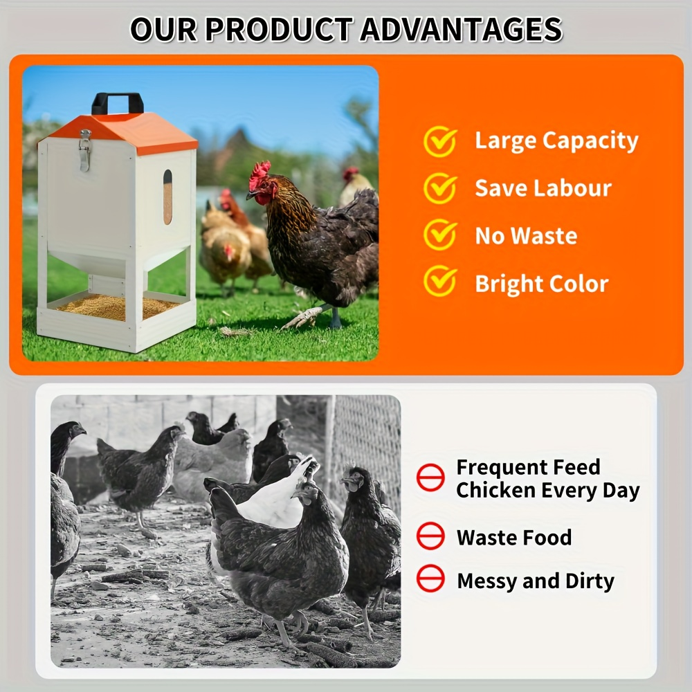 Chicken Feeder Stainless Steel 20 lbs Visible Window Portable Handle
