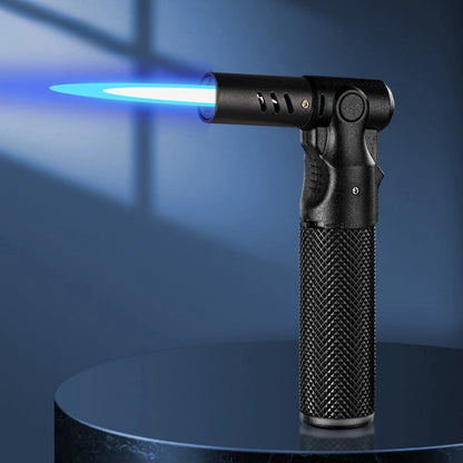 Angled-Nozzle Torch Lighter with Knurled Cylindrical Grip, Standing Body and Three Finish Options
